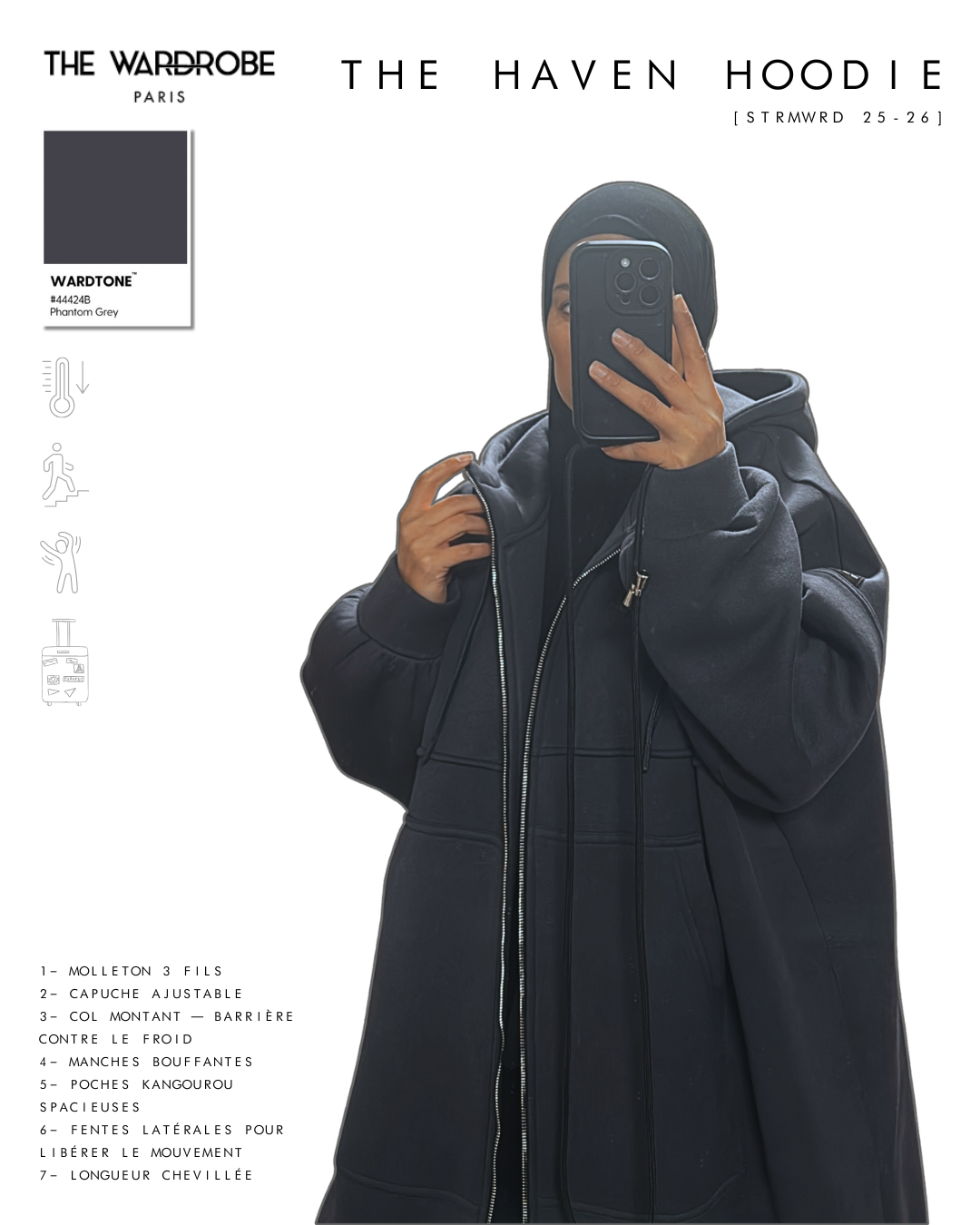 THE HAVEN HOODIE — Veste longue oversize zippée à capuche en molleton premium