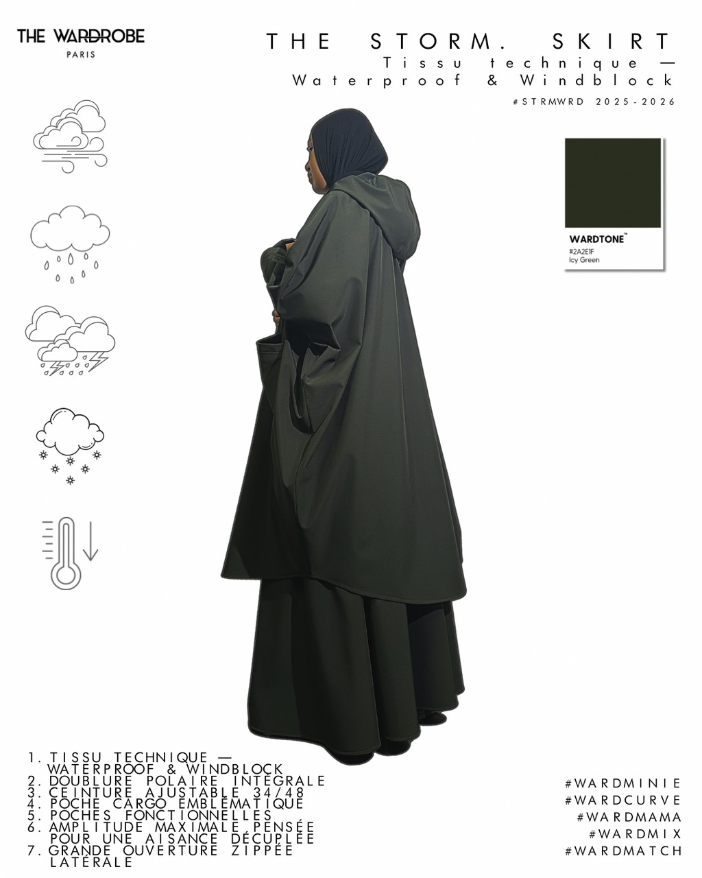 THE STORM SKIRT — Maxi jupe cargo technique imperméable