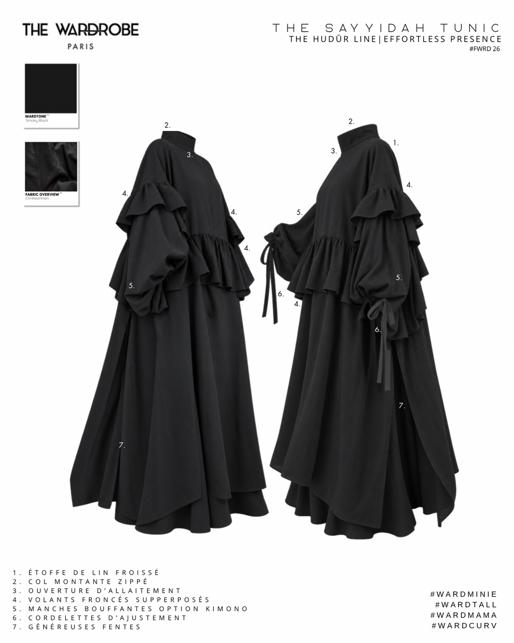 THE SAYYIDAH TUNIC — Tunique à col montant et volants froncés