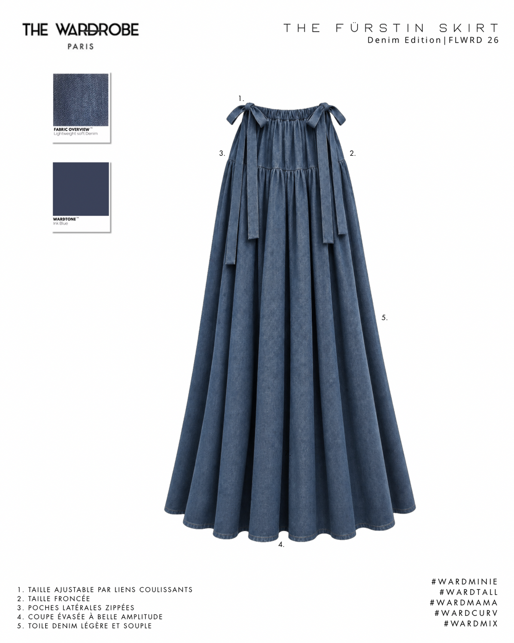 THE FÜRSTIN SKIRT | Denim Edition — Jupe ajustable, évasée en denim souple
