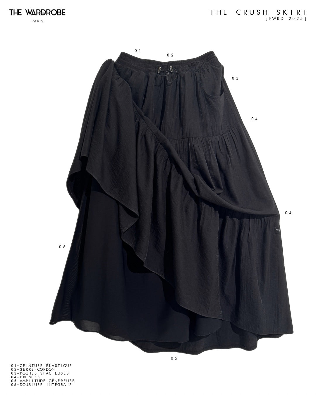 THE CRUSH SKIRT — Maxi jupe fluide à fronces